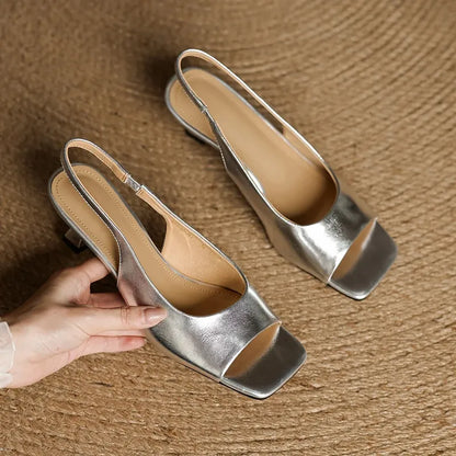 Women's Leather Slingback Heels Kendra Square Toe Comfortable Everyday