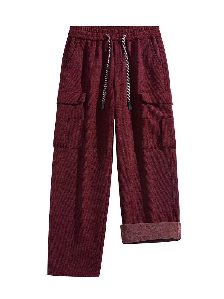 Men's Wide Leg Cargo Pants Drawstring Waist Relaxed Fit Casual