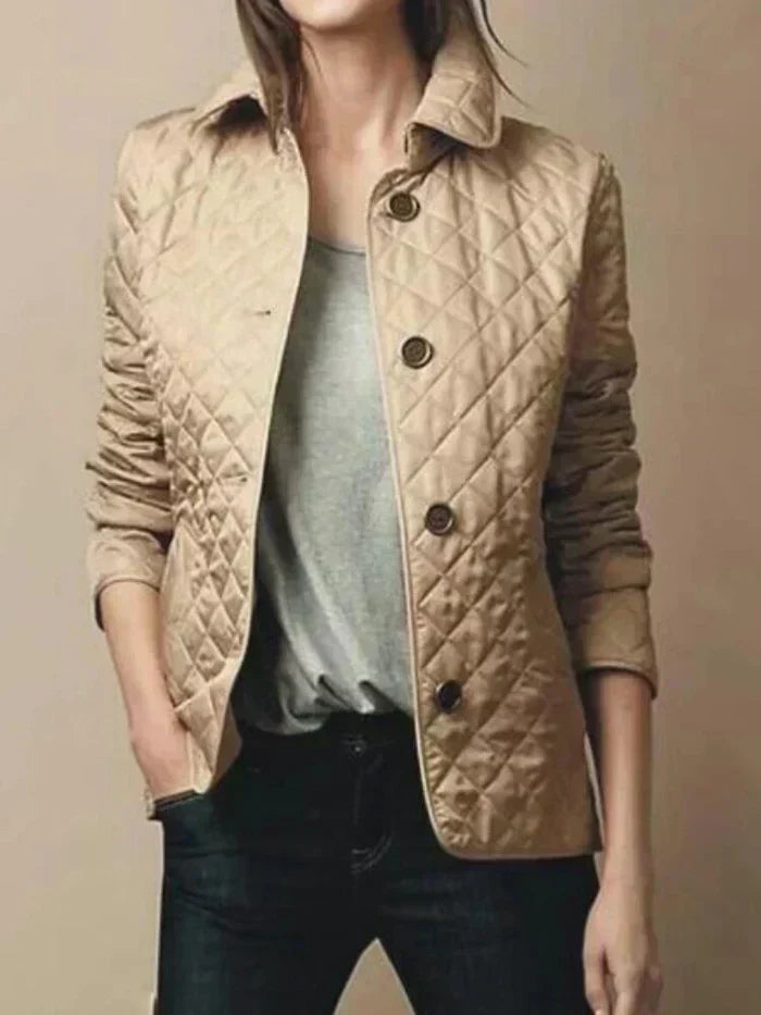 Women's Quilted Jacket Lightweight Warm Diamond Stitch Elegant Casual