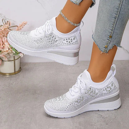 Women's Orthopedic Sneaker Rhinestone Lace-Up Casual Comfort Everyday Shoe