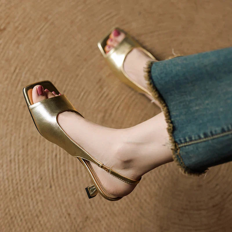 Women's Leather Slingback Heels Kendra Square Toe Comfortable Everyday