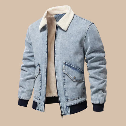 Men's Zip-Up Jacket Fold-Over Collar Front Pockets Casual Regular Fit