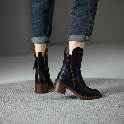 Leather Ankle Boots Women Smooth Black Brown Casual Elegant Everyday