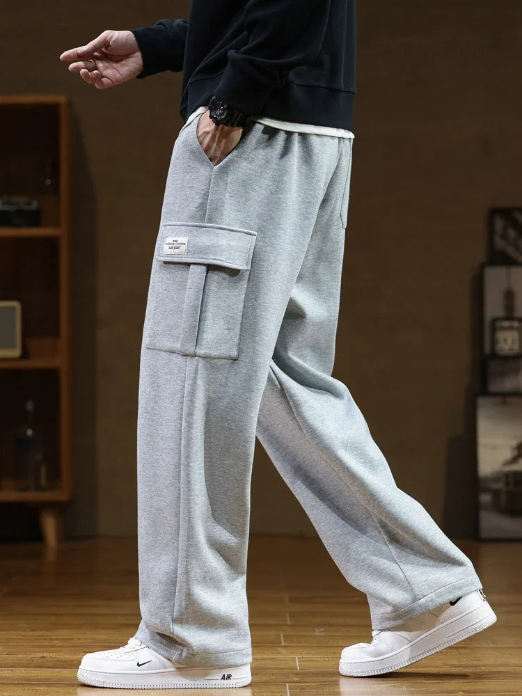 Men's Cargo Sweatpants Wide Leg Drawstring Relaxed Fit Flap Pockets