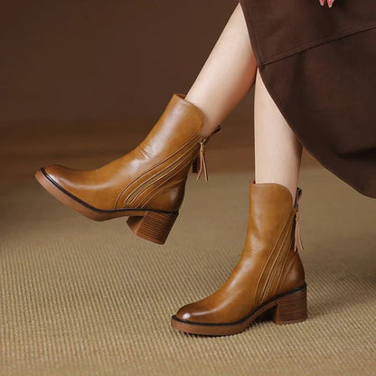 Leather Ankle Boots Women Smooth Black Brown Casual Elegant Everyday