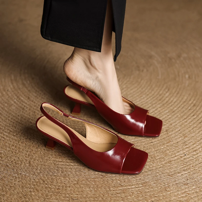 Women's Leather Slingback Heels Kendra Square Toe Comfortable Everyday