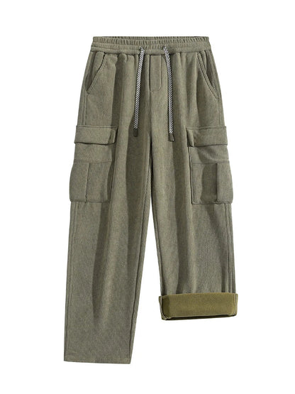 Men's Wide Leg Cargo Pants Drawstring Waist Relaxed Fit Casual