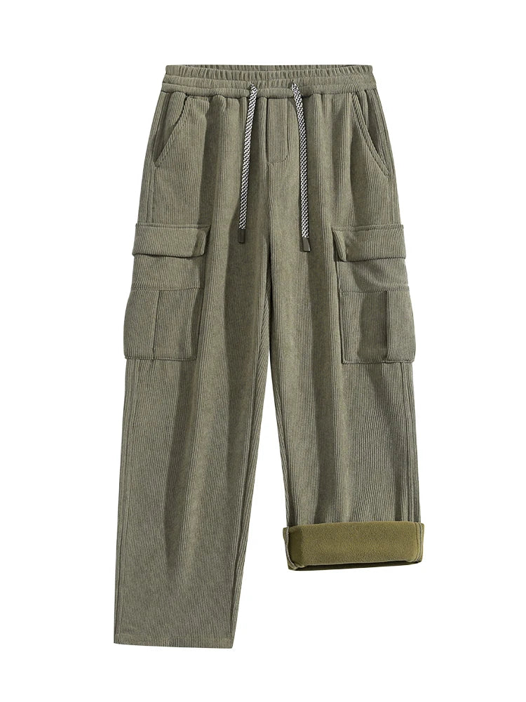 Men's Wide Leg Cargo Pants Drawstring Waist Relaxed Fit Casual