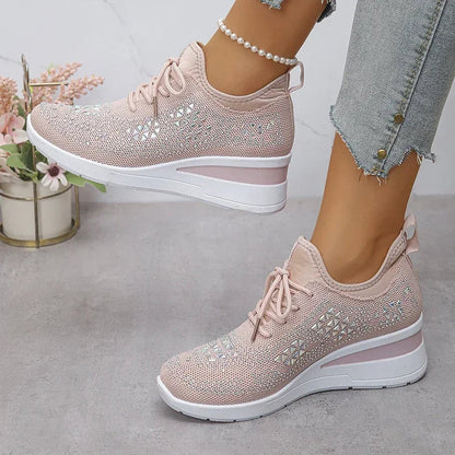 Women's Orthopedic Sneaker Rhinestone Lace-Up Casual Comfort Everyday Shoe