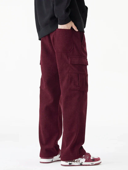 Men's Wide Leg Cargo Pants Drawstring Waist Relaxed Casual