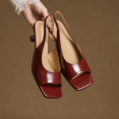 Women's Leather Slingback Heels Kendra Square Toe Comfortable Everyday
