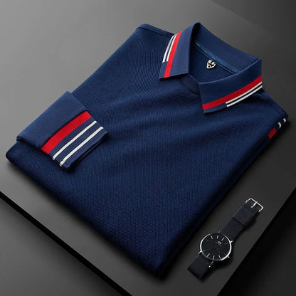 Men's Long Sleeve Polo Jumper Textured Knit Contrast Collar Regular Fit