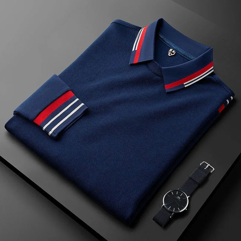 Men's Long Sleeve Polo Jumper Textured Knit Contrast Collar Regular Fit