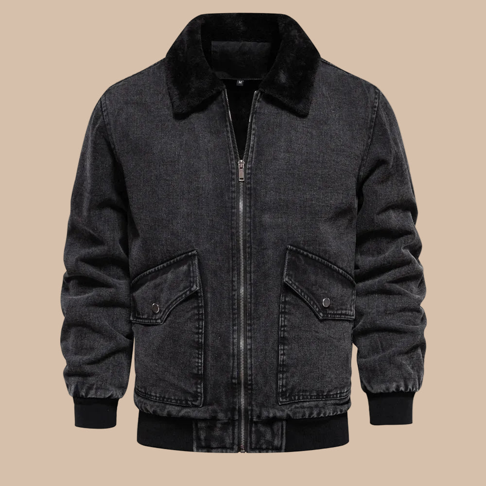 Men's Zip-Up Jacket Fold-Over Collar Front Pockets Casual Regular Fit