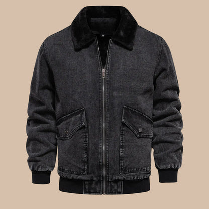Men's Zip-Up Jacket Fold-Over Collar Front Pockets Casual Regular Fit