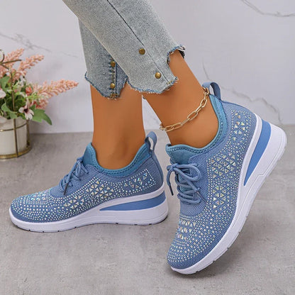 Women's Orthopedic Sneaker Rhinestone Lace-Up Casual Comfort Everyday Shoe