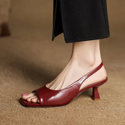 Women's Leather Slingback Heels Kendra Square Toe Comfortable Everyday