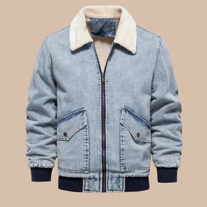 Men's Zip-Up Jacket Fold-Over Collar Front Pockets Casual Regular Fit