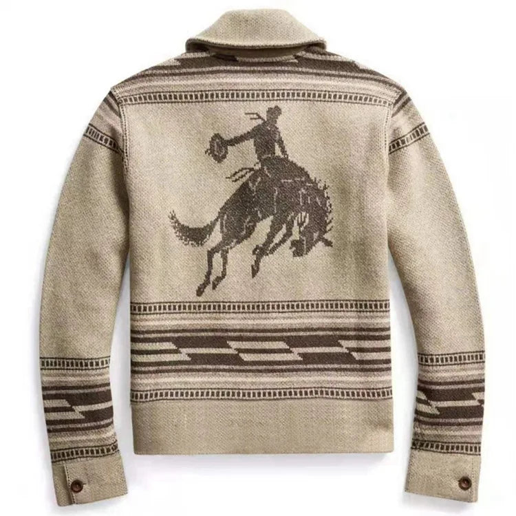 Men's Shawl Collar Cardigan Bull Skull Jacquard Button Front Knit Jacket