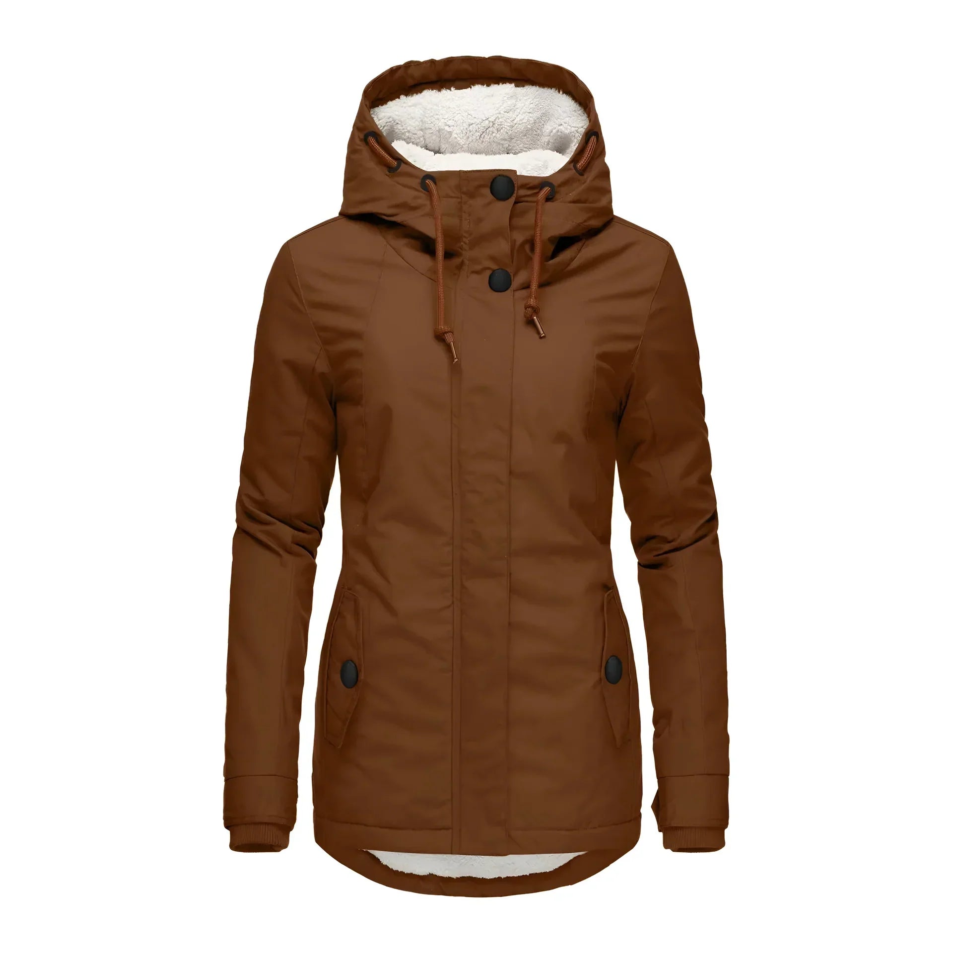 Women's Long Waterproof Winter Coat Fleece Lined Tailored Warm Elegant Outerwear