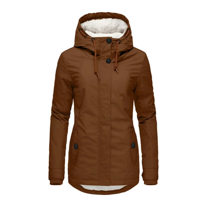 Women's Long Waterproof Winter Coat Fleece Lined Tailored Warm Elegant Outerwear