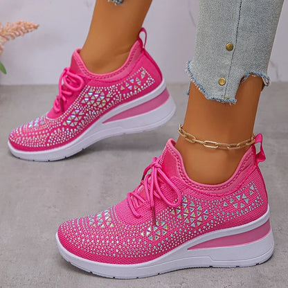 Women's Orthopedic Sneaker Rhinestone Lace-Up Casual Comfort Everyday Shoe
