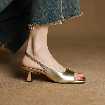 Women's Leather Slingback Heels Kendra Square Toe Comfortable Everyday