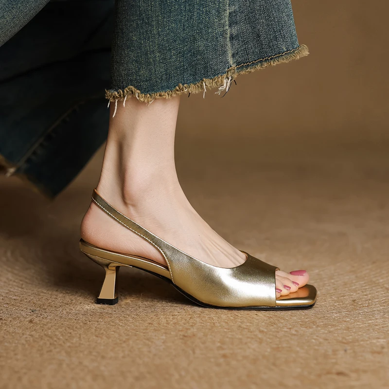 Women's Leather Slingback Heels Kendra Square Toe Comfortable Everyday