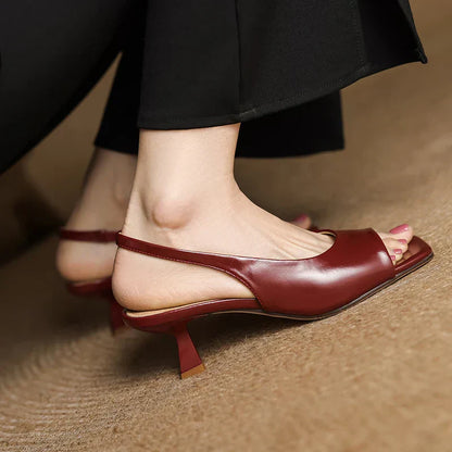 Women's Leather Slingback Heels Kendra Square Toe Comfortable Everyday