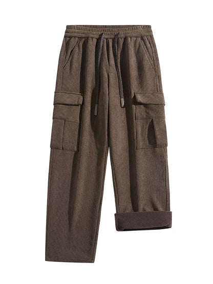 Men's Wide Leg Cargo Pants Drawstring Waist Relaxed Fit Casual