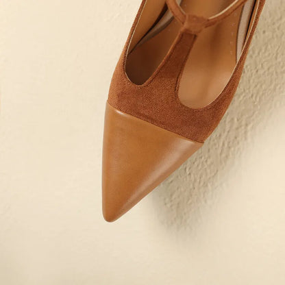 Women's Leather Heels Pointed Toe T-Strap Dressy Everyday Cream