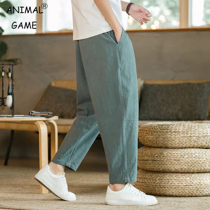 Linen Casual Pants Relaxed Fit Breathable Ankle Taper Men's Trousers