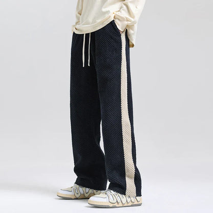 Men's Wide Leg Pants Drawstring Waist Side Stripe Relaxed Fit Casual