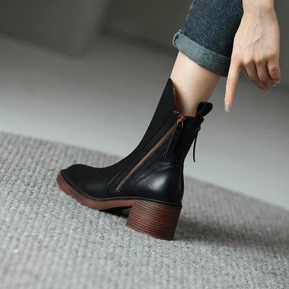 Leather Ankle Boots Women Smooth Black Brown Casual Elegant Everyday