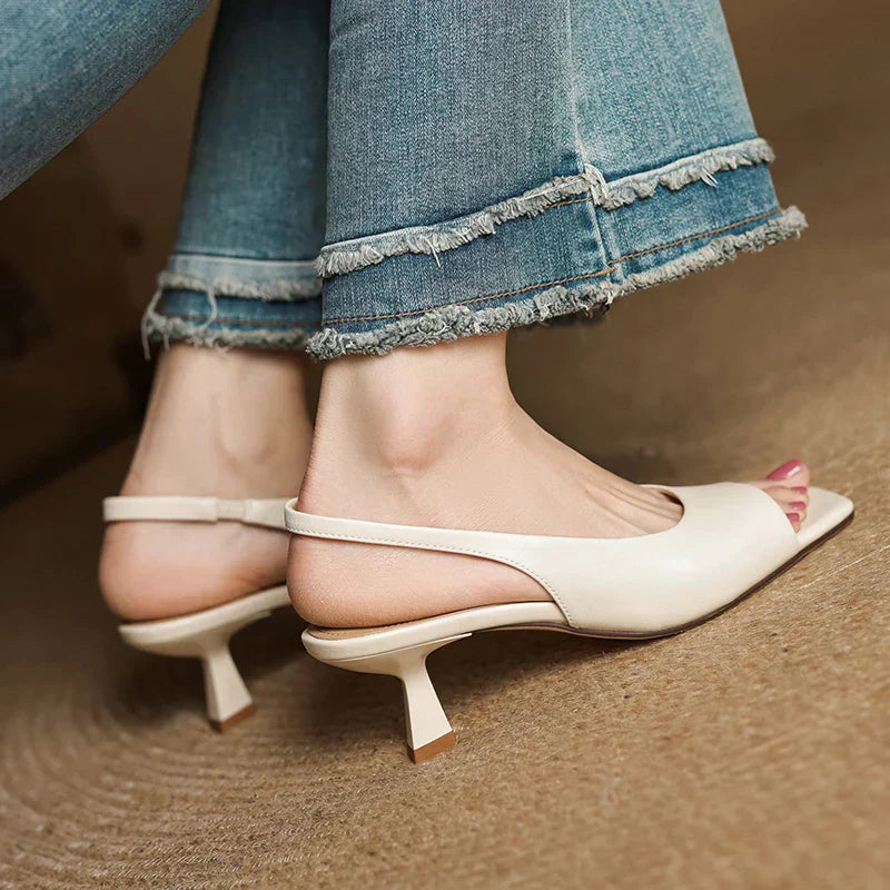 Women's Leather Slingback Heels Kendra Square Toe Comfortable Everyday