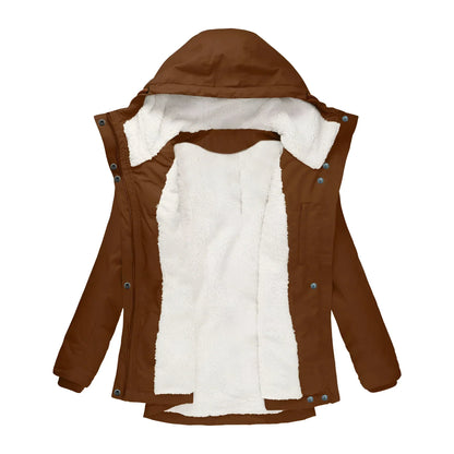 Women's Long Waterproof Winter Coat Fleece Lined Tailored Warm Elegant Outerwear