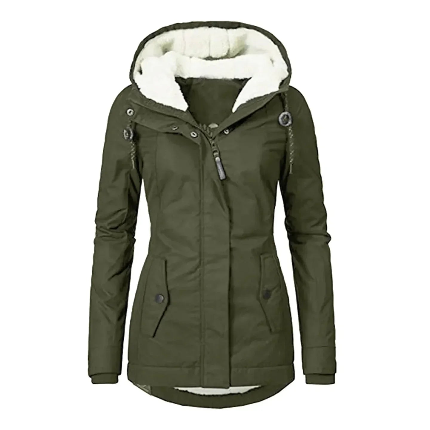 Women's Long Waterproof Winter Coat Fleece Lined Tailored Warm Elegant Outerwear