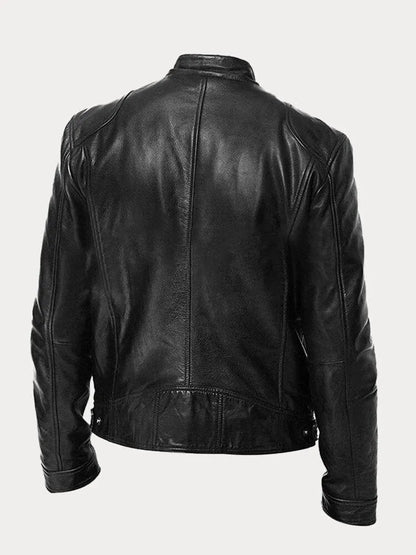 Men's Biker Jacket Zip Front Moto Style Stand Collar Slim Fit