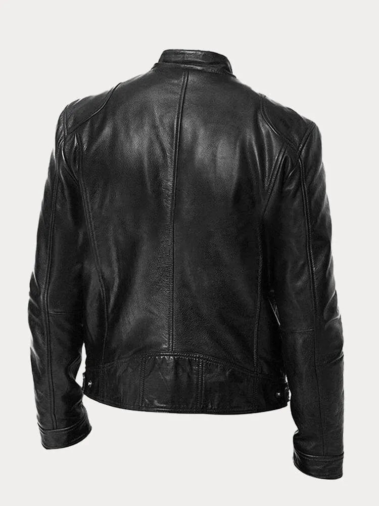 Men's Biker Jacket Zip Front Moto Style Stand Collar Slim Fit