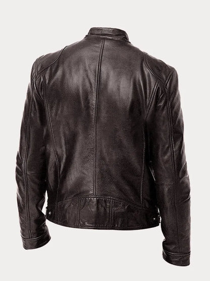 Men's Biker Jacket Zip Front Moto Style Stand Collar Slim Fit