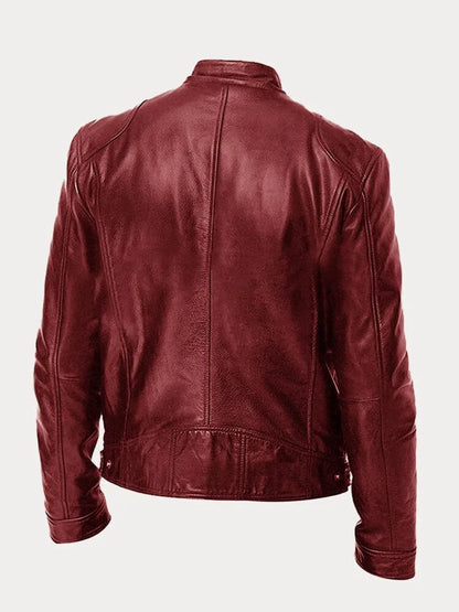 Men's Biker Jacket Zip Front Moto Style Stand Collar Slim Fit