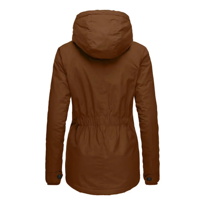 Women's Long Waterproof Winter Coat Fleece Lined Tailored Warm Elegant Outerwear