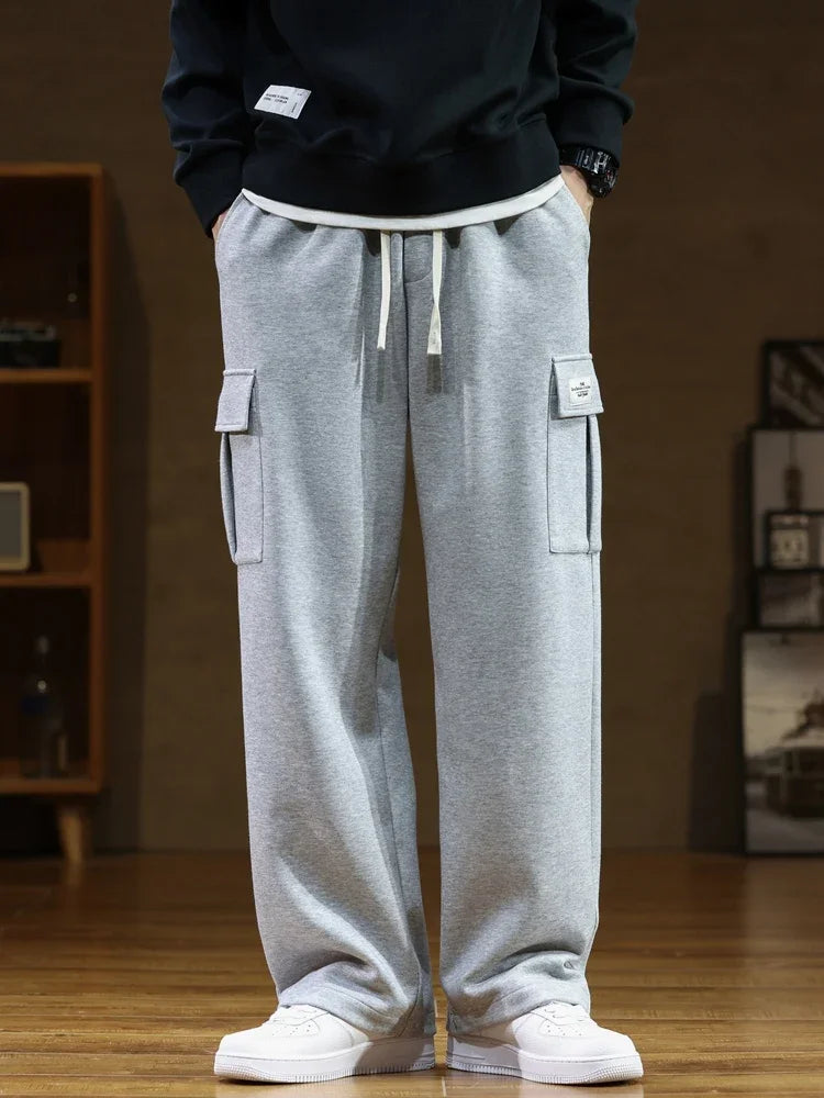 Men's Cargo Sweatpants Wide Leg Drawstring Relaxed Fit Flap Pockets