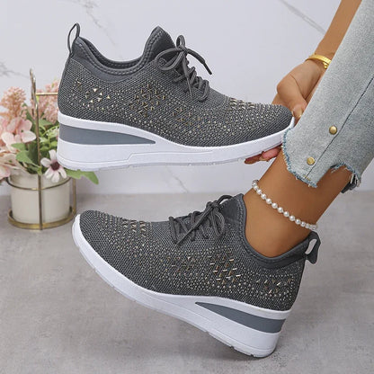 Women's Orthopedic Sneaker Rhinestone Lace-Up Casual Comfort Everyday Shoe