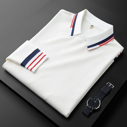 Men's Long Sleeve Polo Jumper Textured Knit Contrast Collar Regular Fit