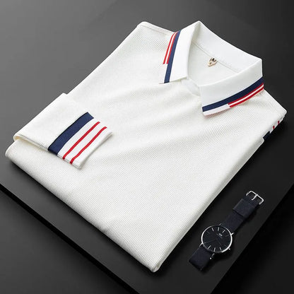 Men's Long Sleeve Polo Jumper Textured Knit Contrast Collar Regular Fit