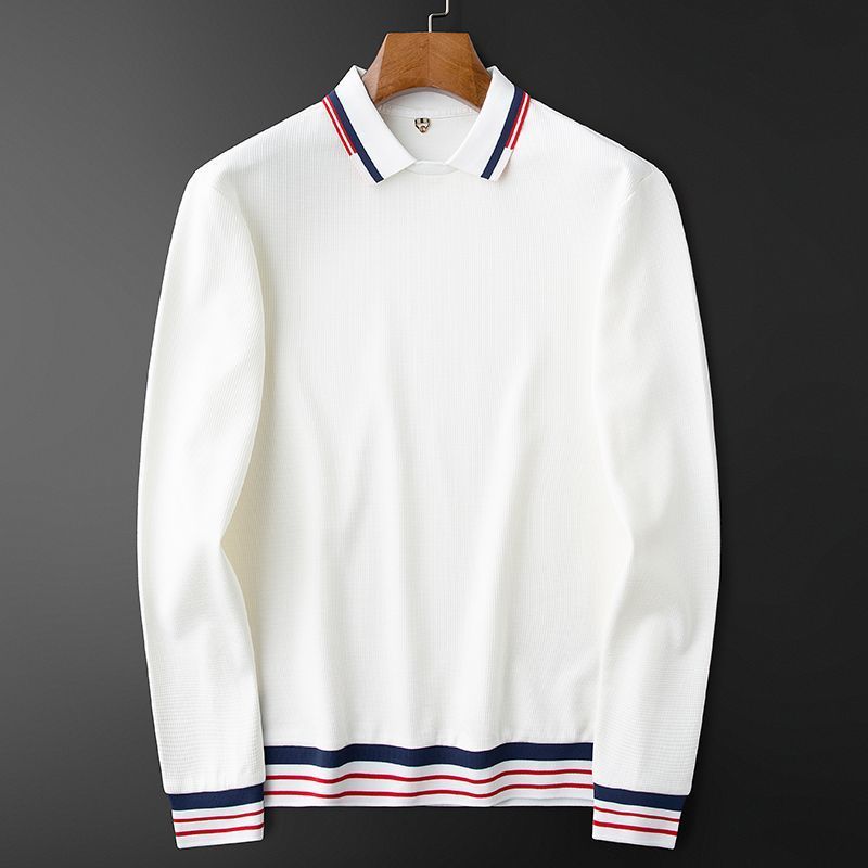 Men's Long Sleeve Polo Jumper Textured Knit Contrast Collar Regular Fit
