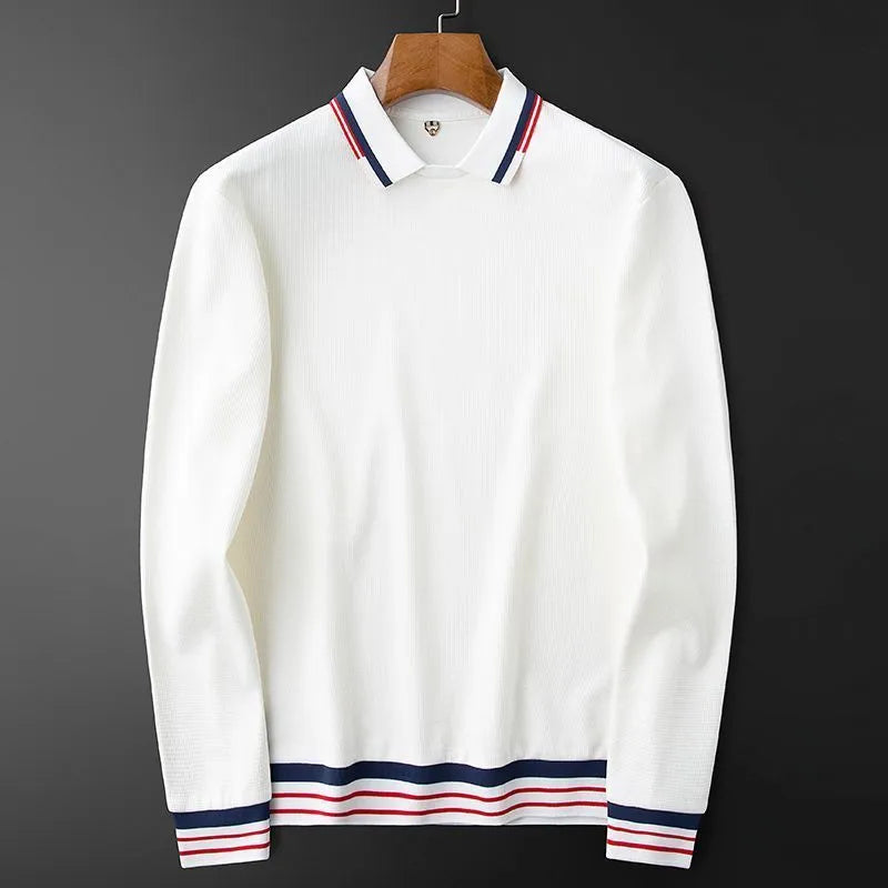 Men's Long Sleeve Polo Jumper Textured Knit Contrast Collar Regular Fit