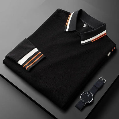 Men's Long Sleeve Polo Jumper Textured Knit Contrast Collar Regular Fit