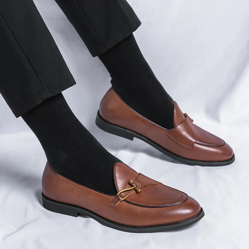 Men's Slip-On Loafers Apron Toe Strap Detail Casual Smart Dress Shoes